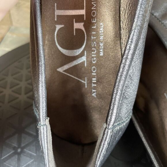 AGL Womens Size 9 Leather Ballet Wedge Heels Gray/Silver Snakeskin Toe Eur 39 - Picture 6 of 10